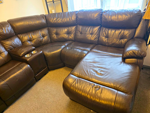 Brown leather corner sofa - brown,