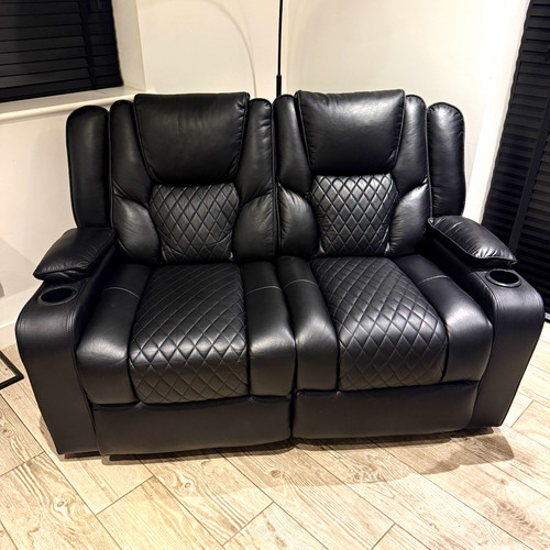 Black leather seater - leather, 2